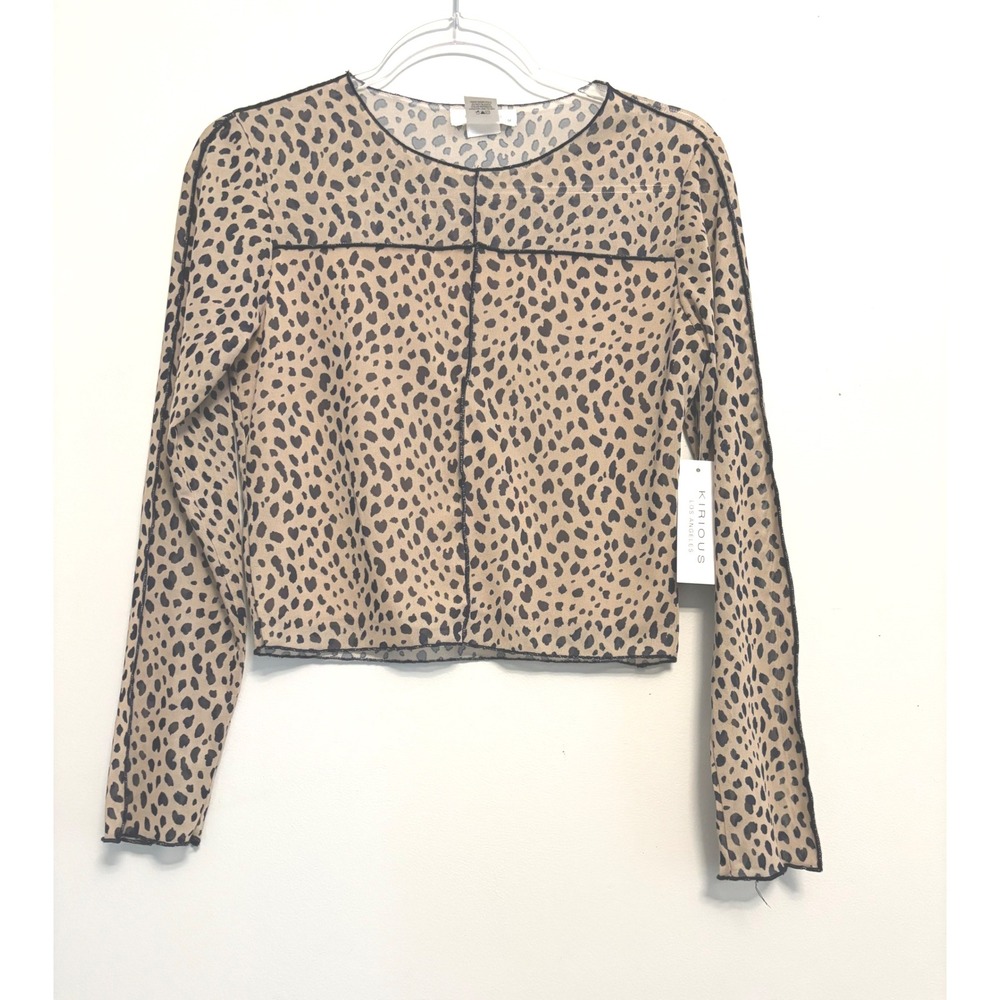 Kirious Los Angeles Long Sleeve Cheetah Print Mesh Shirt Lined Size M NWT
